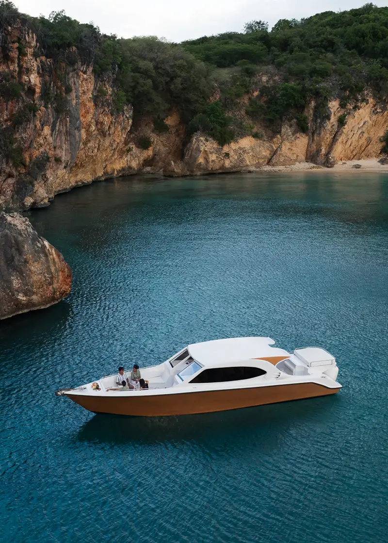 Private sunset cruise in Anguilla aboard a luxury yacht, exploring the crystal-clear Caribbean sea