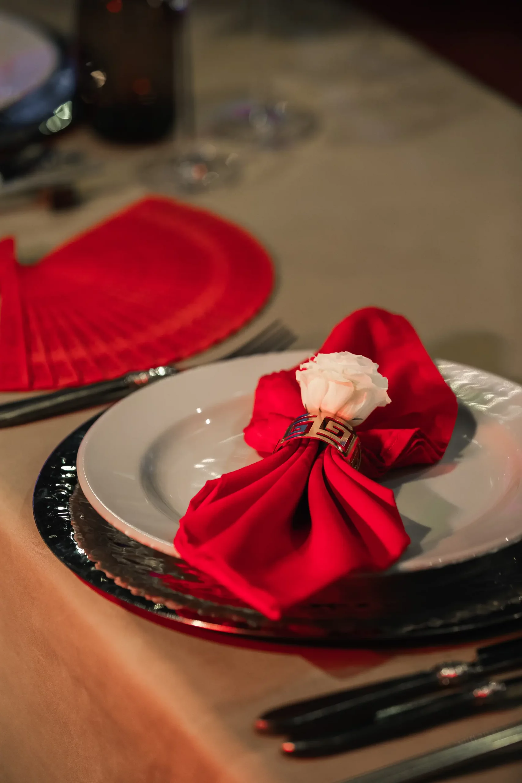 Chinese New Year decorations and red table styling for a private Chinese New Year staycation