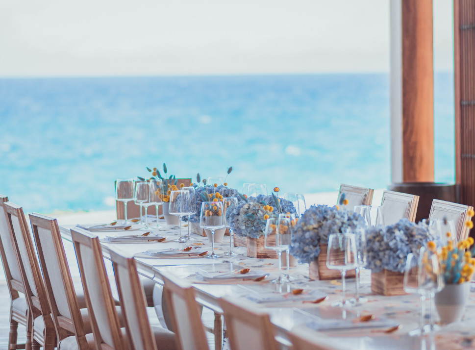 Bespoke Designer Wedding Dinner Setup Overlooking Private Beach