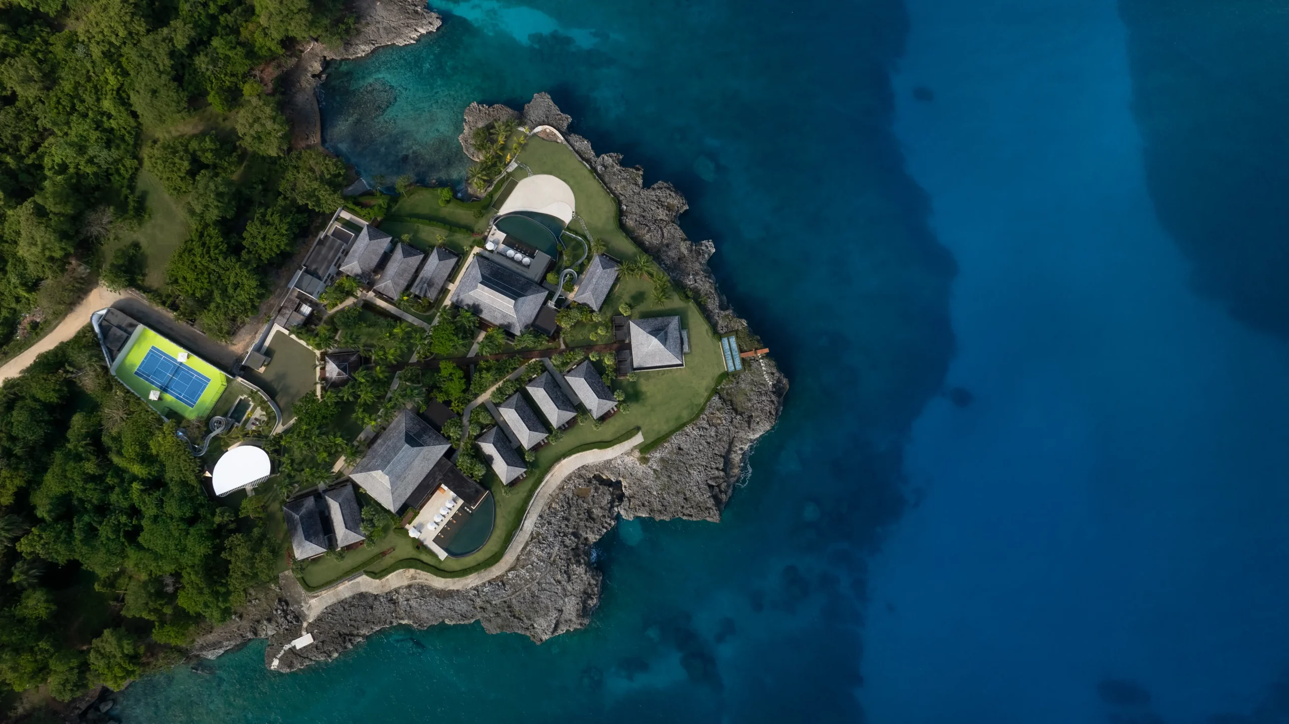 ANI Dominican Republic, Luxury private Caribbean resort ocean view on peninsula with infinity pools, tennis court, garden