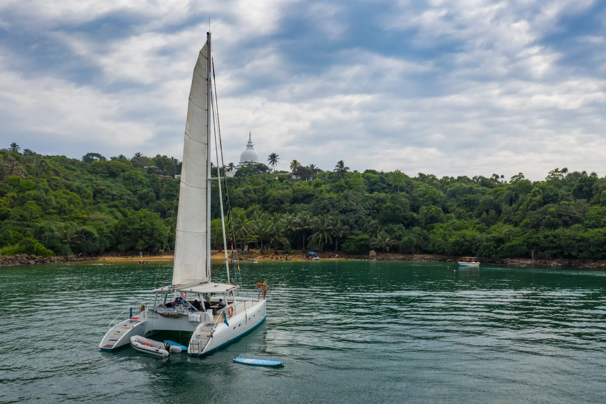 Cruise the coastline in a private catamaran on a blue whale- and dolphin sighting expedition at Sri Lanka